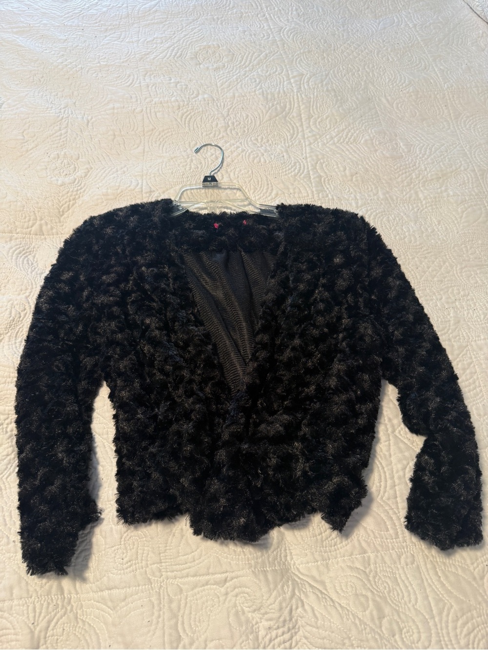 Source Unknown Black Fluffy Faux Fur Shrug